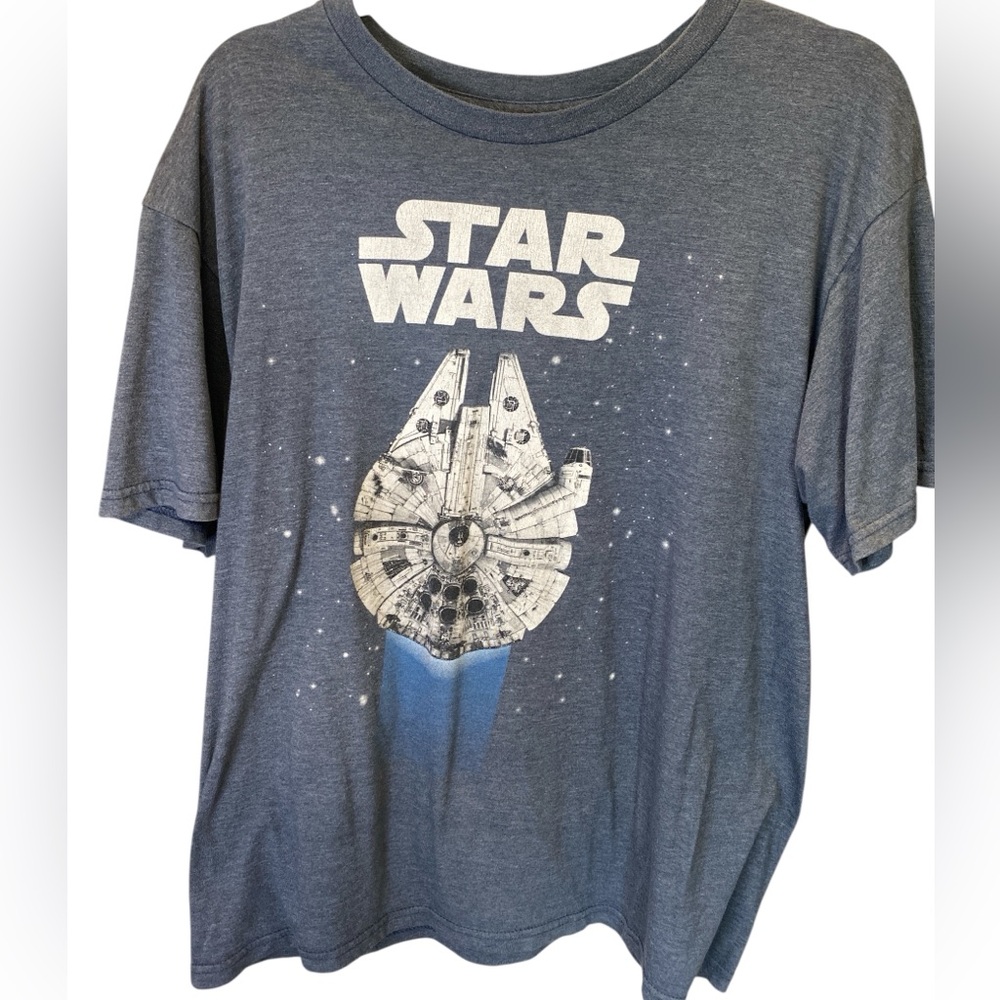 Star Wars Shirt Men  Blue‎ Mad Engine Millennium Falcon Short Sleeve Tee Adult